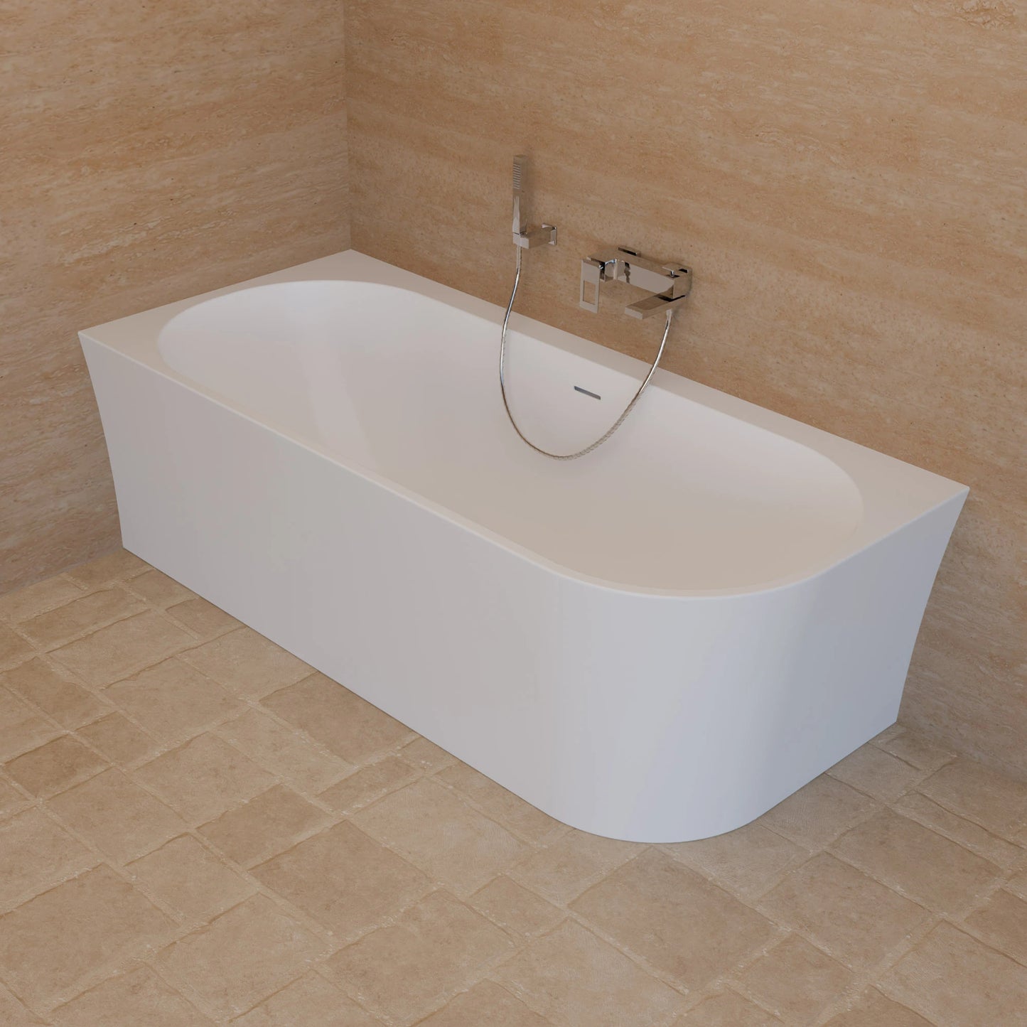 Baignoire semi-îlot murale d’angle Cosmic 180 cm blanche Spalina version gauche – vue produit