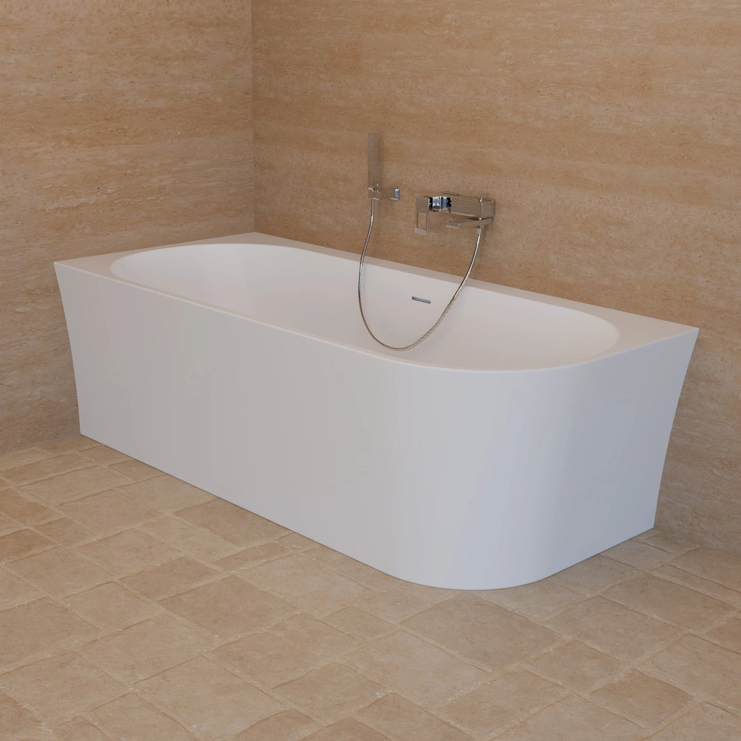 Baignoire semi-îlot murale d’angle Cosmic 180 cm blanche Spalina version gauche – vue produit