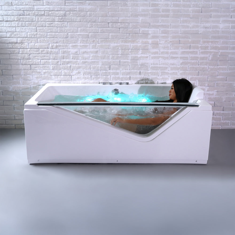 Baignoire balnéo semi-îlot avec hublot blanche 170 cm Indra Wave / Glass-sided whirlpool bathtub white 170 cm Indra Wave / Bañera de hidromasaje con ojo de buey blanco 170 cm Indra Wave / Vasca idromassaggio con oblò bianco 170 cm Indra Wave / Bubbelbad met patrijspoort wit 170 cm Indra Wave