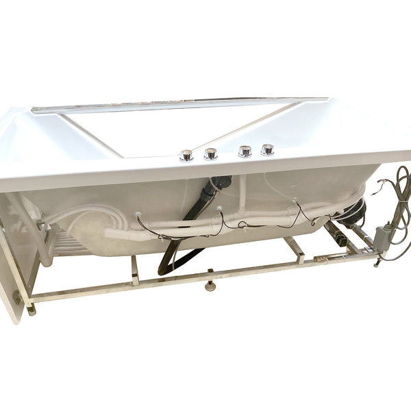 Baignoire balnéo semi-îlot avec hublot blanche 170 cm Indra Wave / Glass-sided whirlpool bathtub white 170 cm Indra Wave / Bañera de hidromasaje con ojo de buey blanco 170 cm Indra Wave / Vasca idromassaggio con oblò bianco 170 cm Indra Wave / Bubbelbad met patrijspoort wit 170 cm Indra Wave