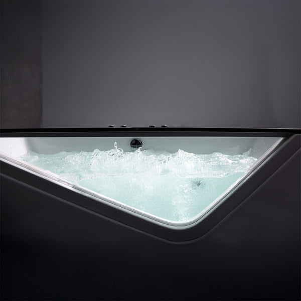 Baignoire balnéo semi-îlot avec hublot blanche 170 cm Indra Wave / Glass-sided whirlpool bathtub white 170 cm Indra Wave / Bañera de hidromasaje con ojo de buey blanco 170 cm Indra Wave / Vasca idromassaggio con oblò bianco 170 cm Indra Wave / Bubbelbad met patrijspoort wit 170 cm Indra Wave