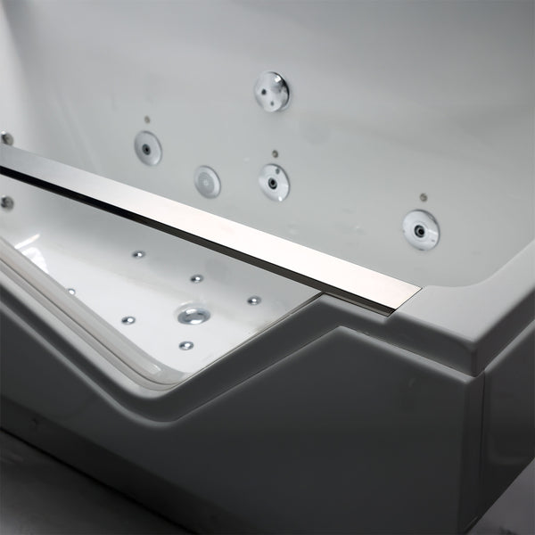 Baignoire balnéo semi-îlot avec hublot blanche 170 cm Indra Wave / Glass-sided whirlpool bathtub white 170 cm Indra Wave / Bañera de hidromasaje con ojo de buey blanco 170 cm Indra Wave / Vasca idromassaggio con oblò bianco 170 cm Indra Wave / Bubbelbad met patrijspoort wit 170 cm Indra Wave