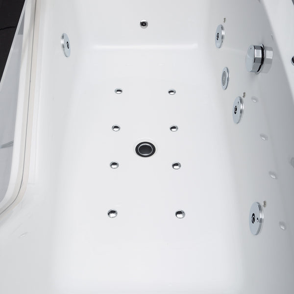 Baignoire balnéo semi-îlot avec hublot blanche 170 cm Indra Wave / Glass-sided whirlpool bathtub white 170 cm Indra Wave / Bañera de hidromasaje con ojo de buey blanco 170 cm Indra Wave / Vasca idromassaggio con oblò bianco 170 cm Indra Wave / Bubbelbad met patrijspoort wit 170 cm Indra Wave