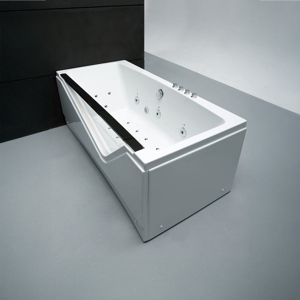 Baignoire balnéo semi-îlot avec hublot blanche 170 cm Indra Wave / Glass-sided whirlpool bathtub white 170 cm Indra Wave / Bañera de hidromasaje con ojo de buey blanco 170 cm Indra Wave / Vasca idromassaggio con oblò bianco 170 cm Indra Wave / Bubbelbad met patrijspoort wit 170 cm Indra Wave