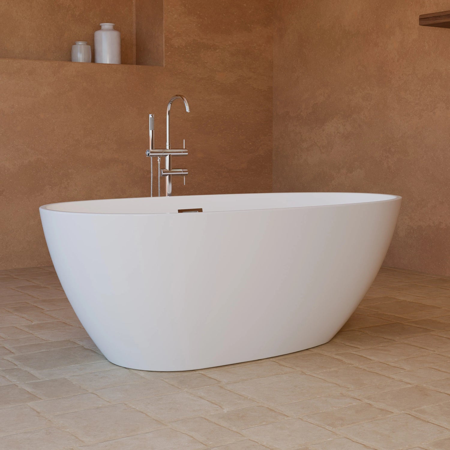 Vue principale de la baignoire îlot ovale Kelly 160 blanche