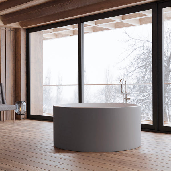 Baignoire îlot ronde grise 130 cm Loom 2.0 / Circle freestanding bathtub grey 130 cm Loom 2.0 / Bañera exenta redonda grise 130 cm Loom 2.0 / Vasca freestanding rotonda grigia 130 cm Loom 2.0 / Vrijstaand rond bad grijs 130 cm Loom 2.0