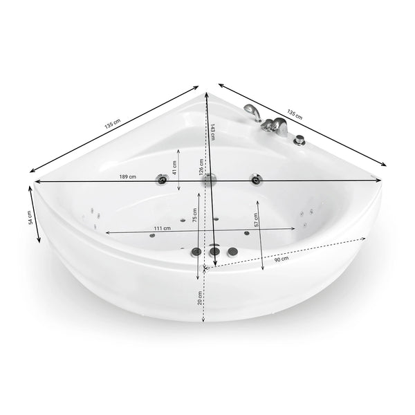 Baignoire balnéo semi-îlot d’angle asymétrique Maldives Spalina – vue produit