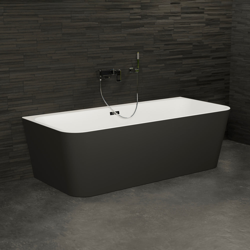 Baignoire semi-îlot murale noire 160 cm Mint / Back to wall half-freestanding bathtub black 160 cm Mint / Bañera semi-exenta mural negro 160 cm Mint / Vasca freestanding a parete nera 160 cm / Half vrijstaand bad zwart 160 cm Mint