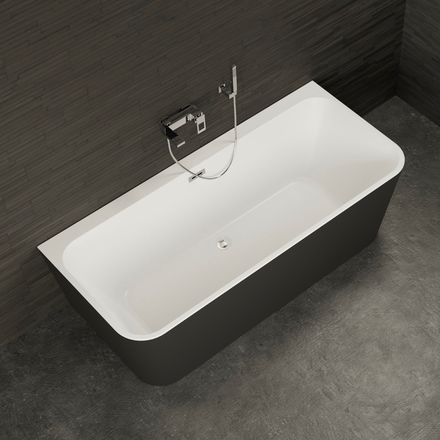 Baignoire semi-îlot murale noire 180 cm Mint / Back to wall half-freestanding bathtub black 180 cm Mint / Bañera semi-exenta mural negro 180 cm Mint / Vasca freestanding a parete nera 180 cm / Half vrijstaand bad zwart 180 cm Mint