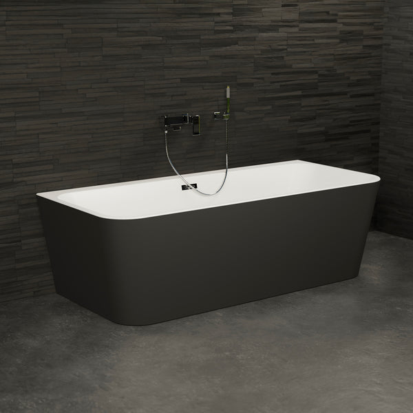 Baignoire semi-îlot murale noire 180 cm Mint / Back to wall half-freestanding bathtub black 180 cm Mint / Bañera semi-exenta mural negro 180 cm Mint / Vasca freestanding a parete nera 180 cm / Half vrijstaand bad zwart 180 cm Mint
