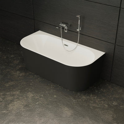 Baignoire semi-îlot murale noire 170 cm Naos / Back to wall half-freestanding bathtub black 170 cm Naos / Bañera semi-exenta mural negro 170 cm Naos / Vasca freestanding a parete Naos nero 170 cm / Naos / Half vrijstaand bad zwart 170 cm Naos