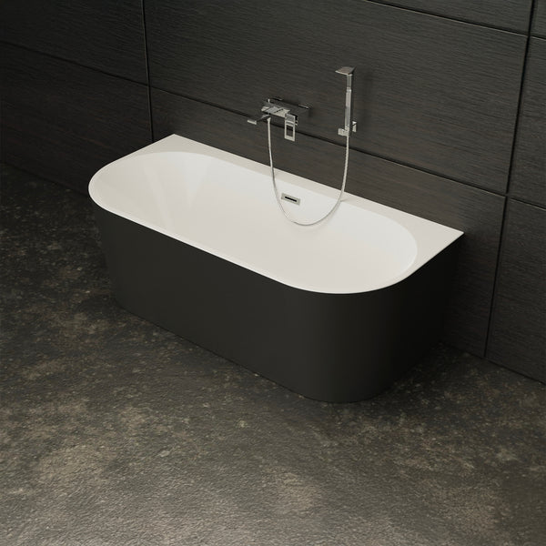 Baignoire semi-îlot murale noire 170 cm Naos / Back to wall half-freestanding bathtub black 170 cm Naos / Bañera semi-exenta mural negro 170 cm Naos / Vasca freestanding a parete Naos nero 170 cm / Naos / Half vrijstaand bad zwart 170 cm Naos