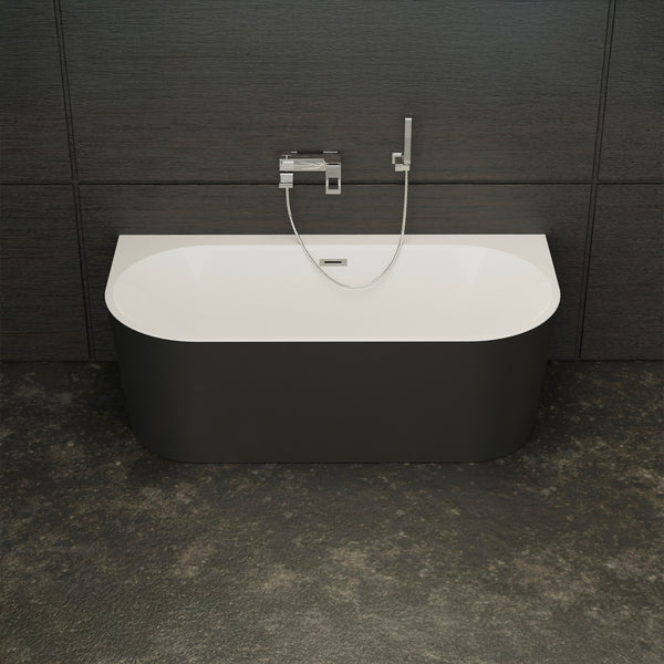 Baignoire semi-îlot murale noire 170 cm Naos / Back to wall half-freestanding bathtub black 170 cm Naos / Bañera semi-exenta mural negro 170 cm Naos / Vasca freestanding a parete Naos nero 170 cm / Naos / Half vrijstaand bad zwart 170 cm Naos