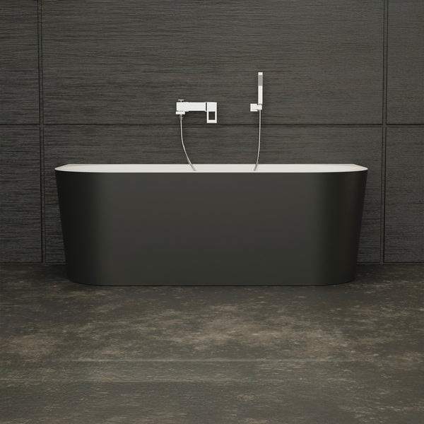 Baignoire semi-îlot murale noire 170 cm Naos / Back to wall half-freestanding bathtub black 170 cm Naos / Bañera semi-exenta mural negro 170 cm Naos / Vasca freestanding a parete Naos nero 170 cm / Naos / Half vrijstaand bad zwart 170 cm Naos
