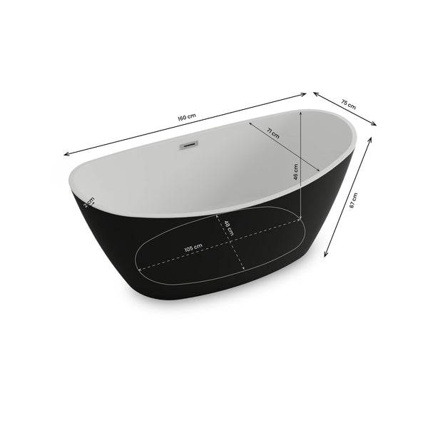 Baignoire îlot ovale Neroon 160 cm noire Spalina – vue produit