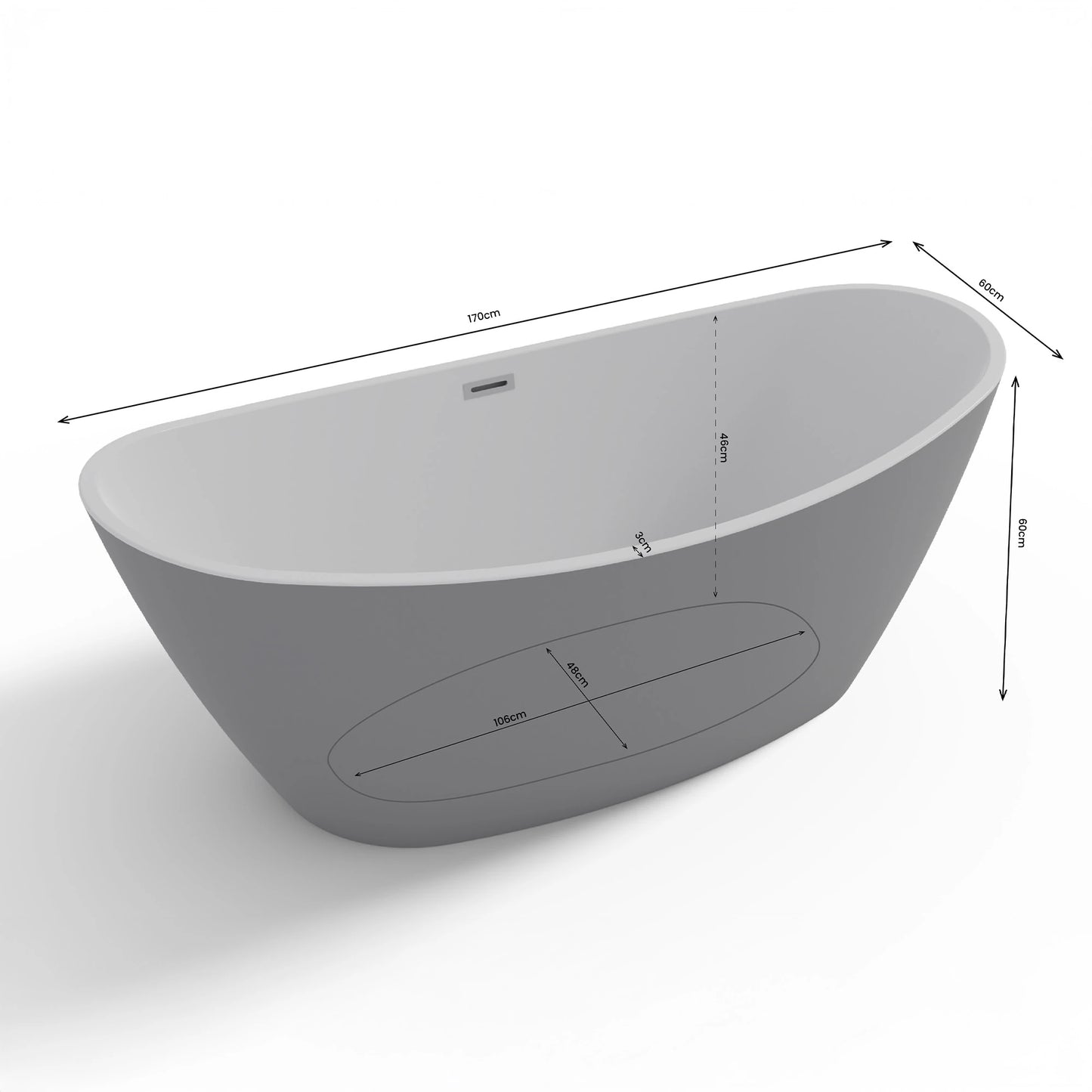 Baignoire îlot ovale Neroon grise Spalina – vue produit