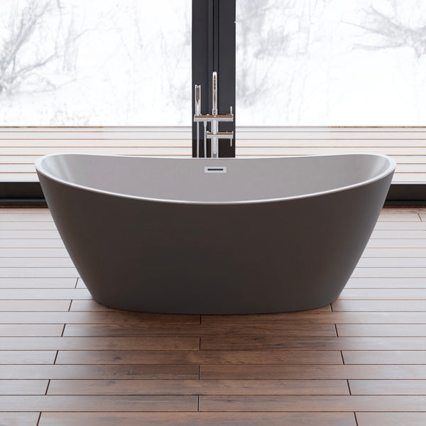 Baignoire îlot ovale grise 170 cm Neroon 2.0 / Oval freestanding bathtub matt grey 170 cm Neroon 2.0 / Bañera exenta oval grise mate 170 cm Neroon 2.0 / Vasca freestanding ovale grigia opaca 170 cm Neroon 2.0 / Vrijstaand ovaal bad mat grijs 170 cm Neroon 2.0