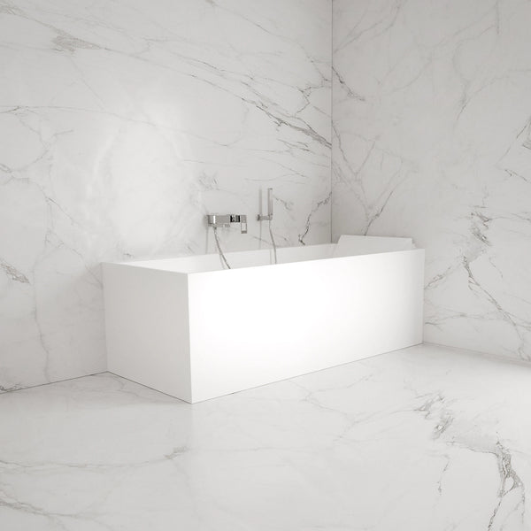 Baignoire semi-îlot murale d’angle Quantum 170 cm blanche Spalina version droite – vue produit