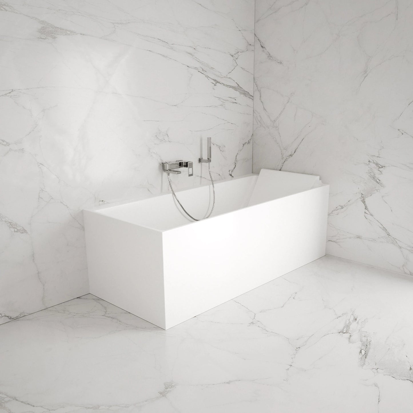 Baignoire semi-îlot murale d’angle Quantum 170 cm blanche Spalina version droite – vue produit