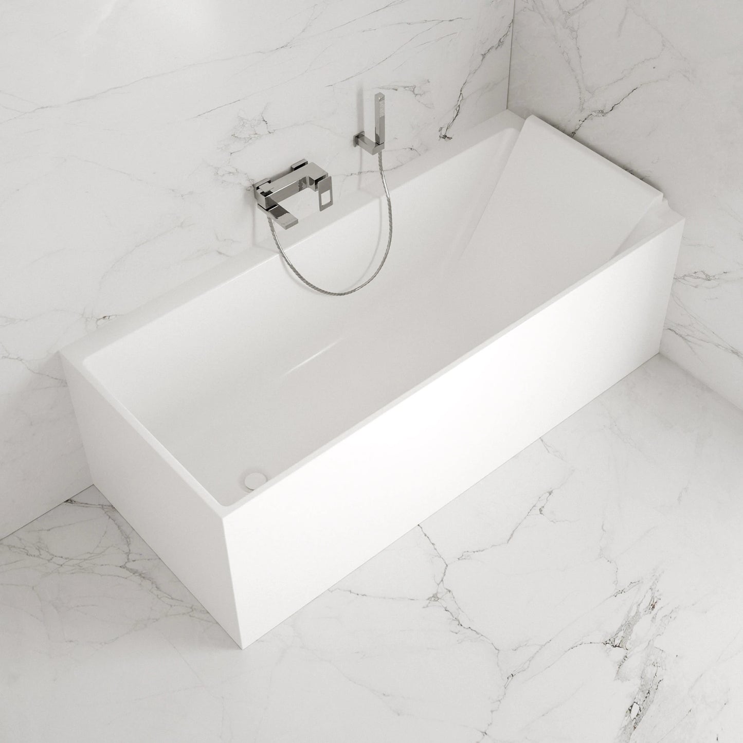 Baignoire semi-îlot murale d’angle Quantum 170 cm blanche Spalina version droite – vue produit