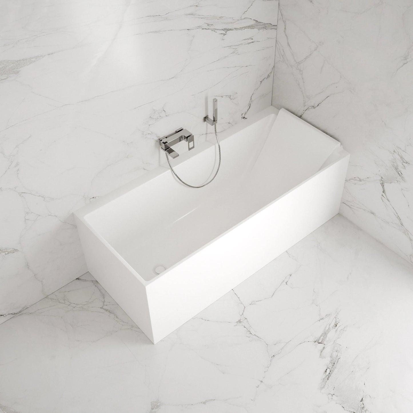Baignoire semi-îlot murale d’angle Quantum 170 cm blanche Spalina version droite – vue produit