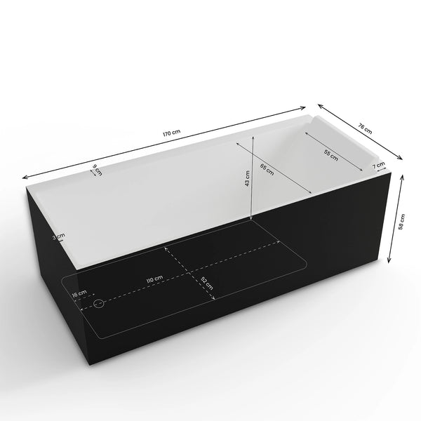 Baignoire semi-îlot murale d’angle Quantum 170 cm noire Spalina version droite – vue produit