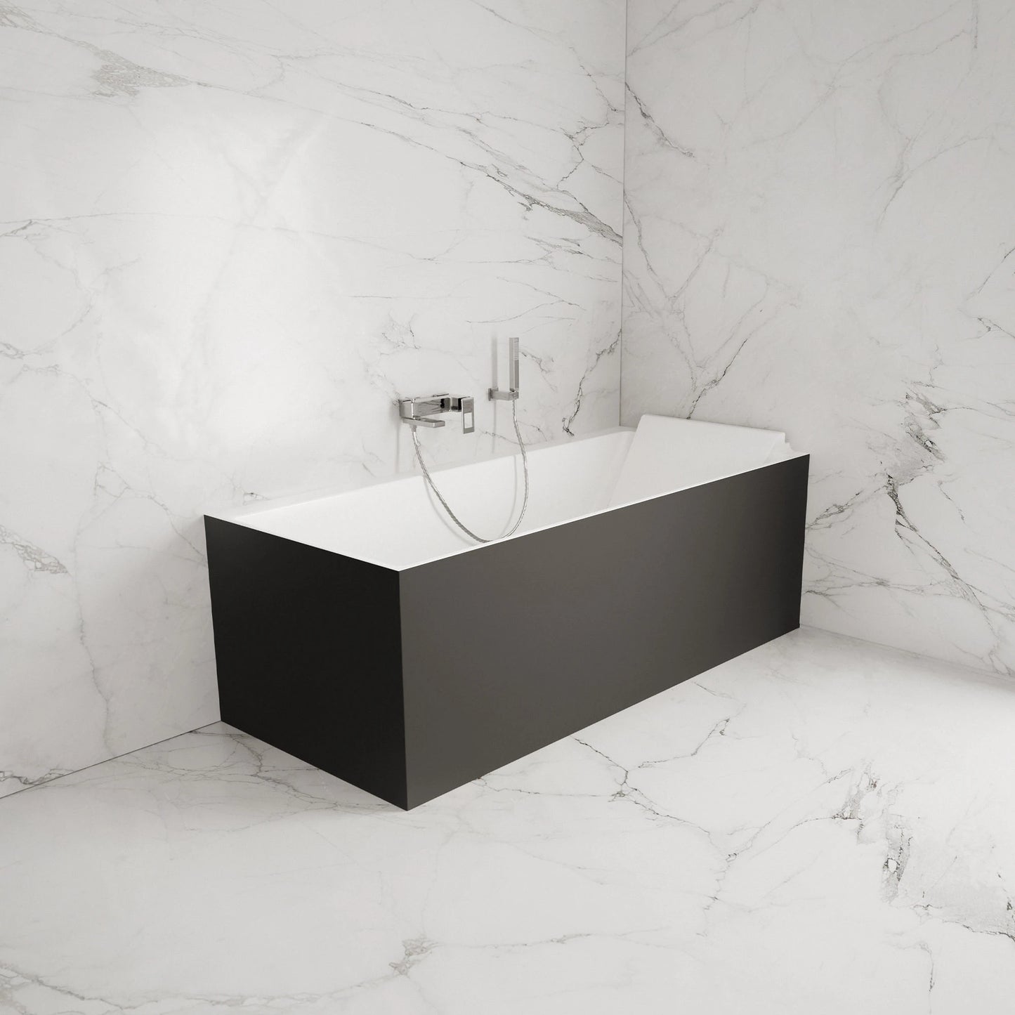 Baignoire semi-îlot murale d’angle Quantum 170 cm noire Spalina version droite – vue produit