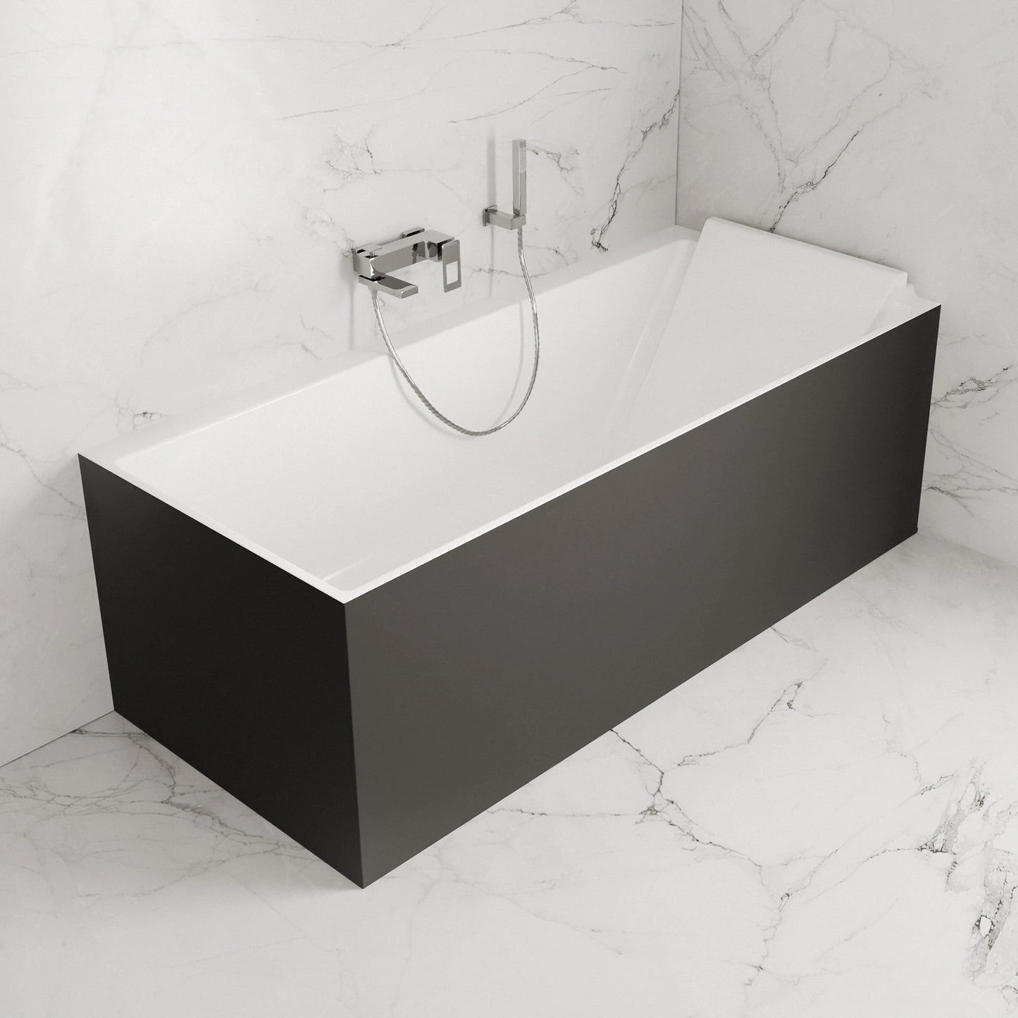 Baignoire semi-îlot murale d’angle Quantum 170 cm noire Spalina version droite – vue produit