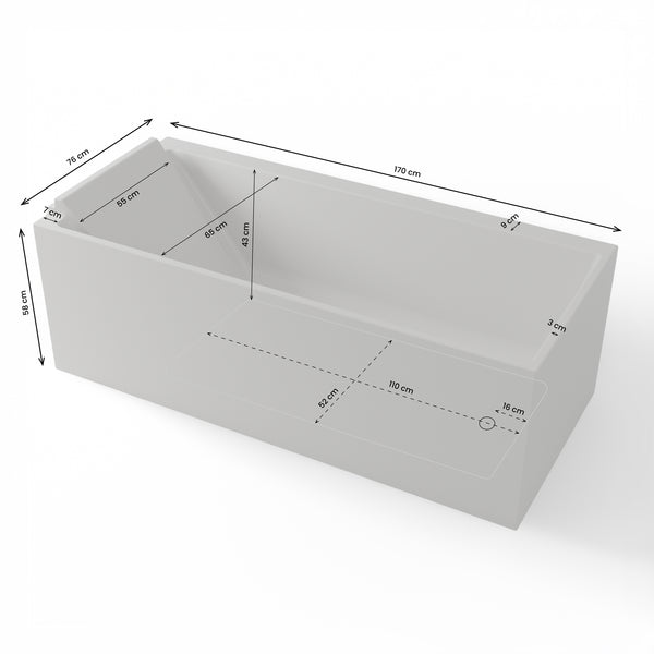 Baignoire semi-îlot murale d’angle Quantum 170 cm blanche Spalina version gauche – vue produit