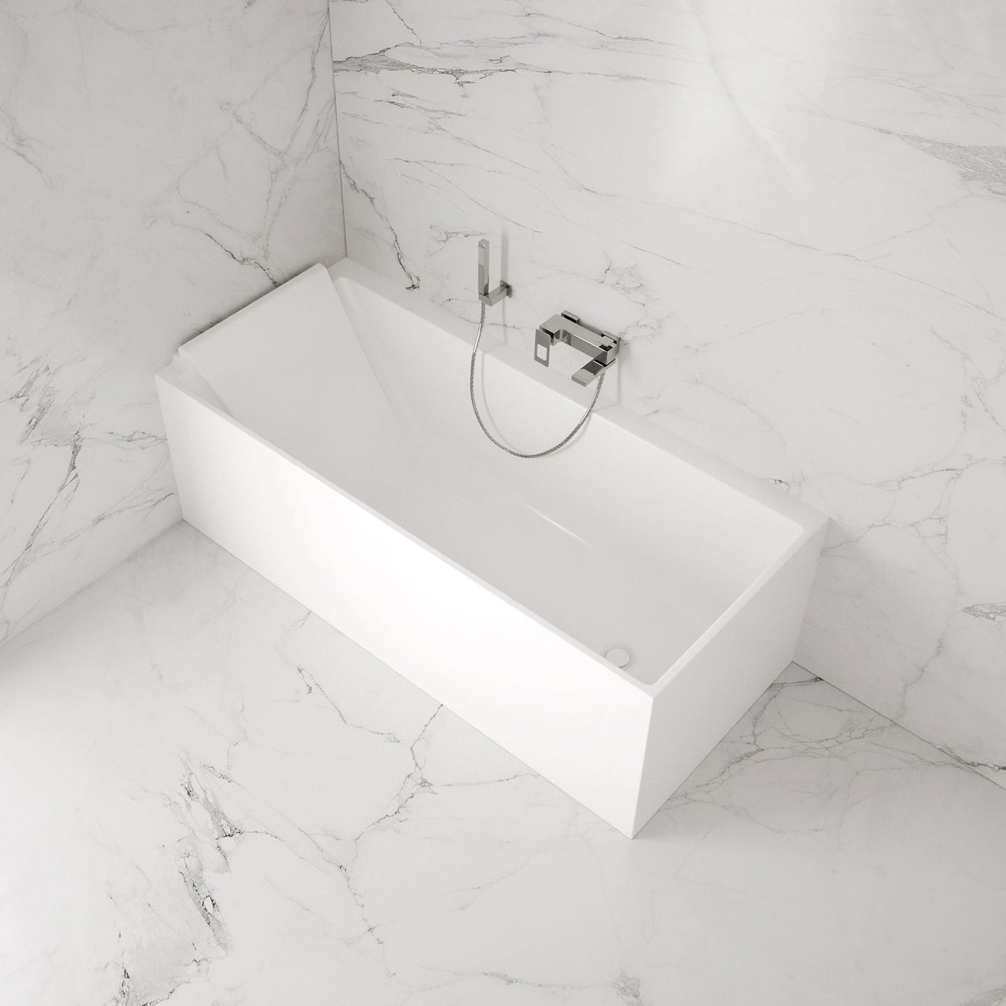 Baignoire semi-îlot murale d’angle Quantum 170 cm blanche Spalina version gauche – vue produit