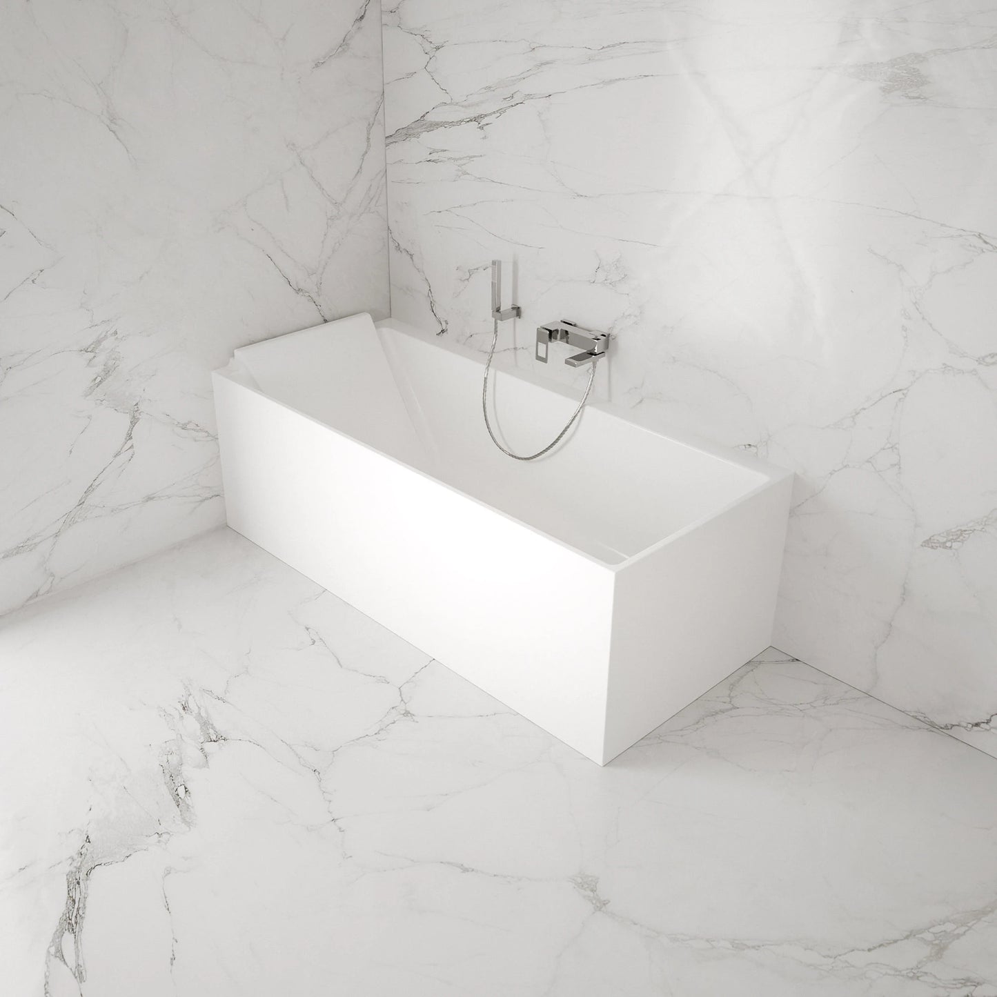 Baignoire semi-îlot murale d’angle Quantum 170 cm blanche Spalina version gauche – vue produit