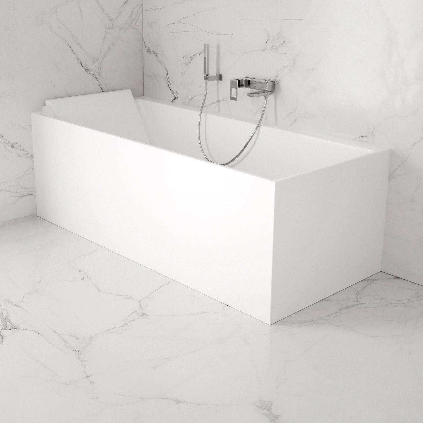 Baignoire semi-îlot murale d’angle Quantum 170 cm blanche Spalina version gauche – vue produit