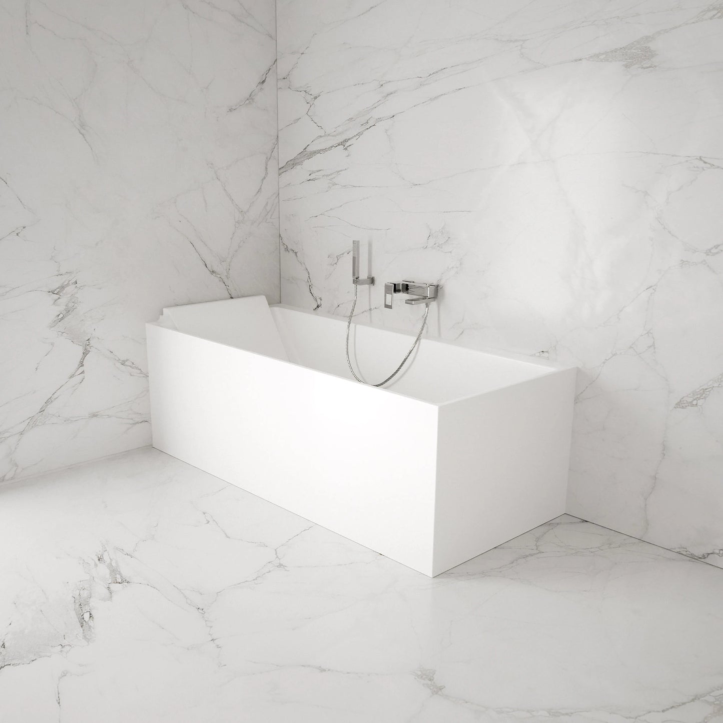Baignoire semi-îlot murale d’angle Quantum 170 cm blanche Spalina version gauche – vue produit