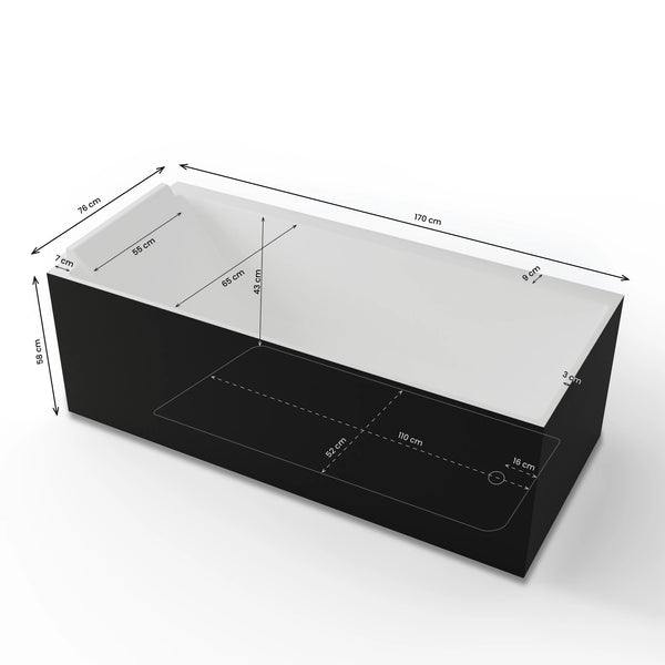 Baignoire semi-îlot murale d’angle Quantum 170 cm noire Spalina version gauche – vue produit