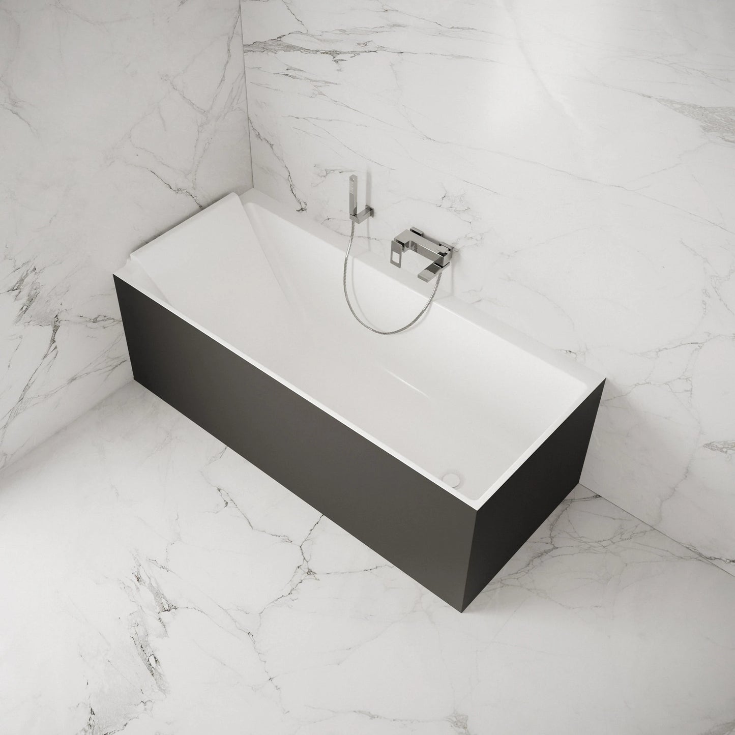 Baignoire semi-îlot murale d’angle Quantum 170 cm noire Spalina version gauche – vue produit