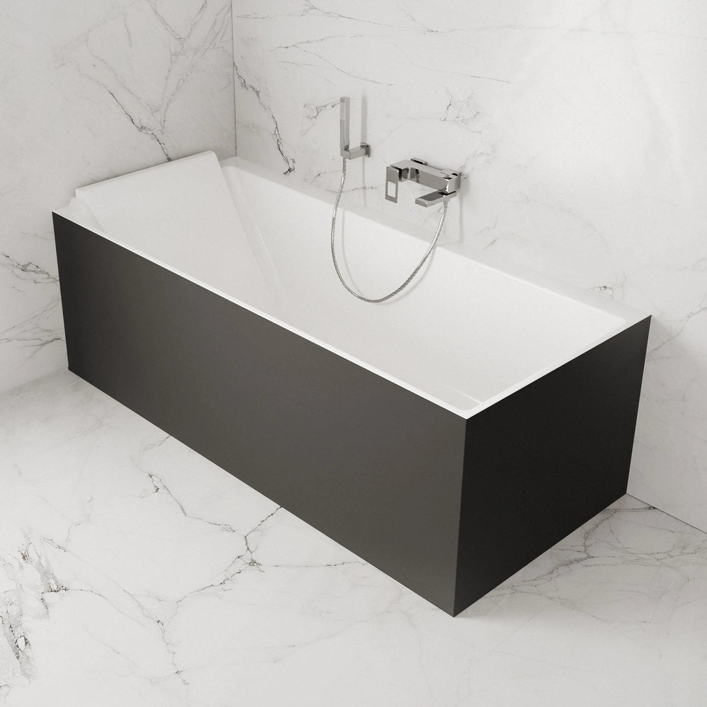 Baignoire semi-îlot murale d’angle Quantum 170 cm noire Spalina version gauche – vue produit