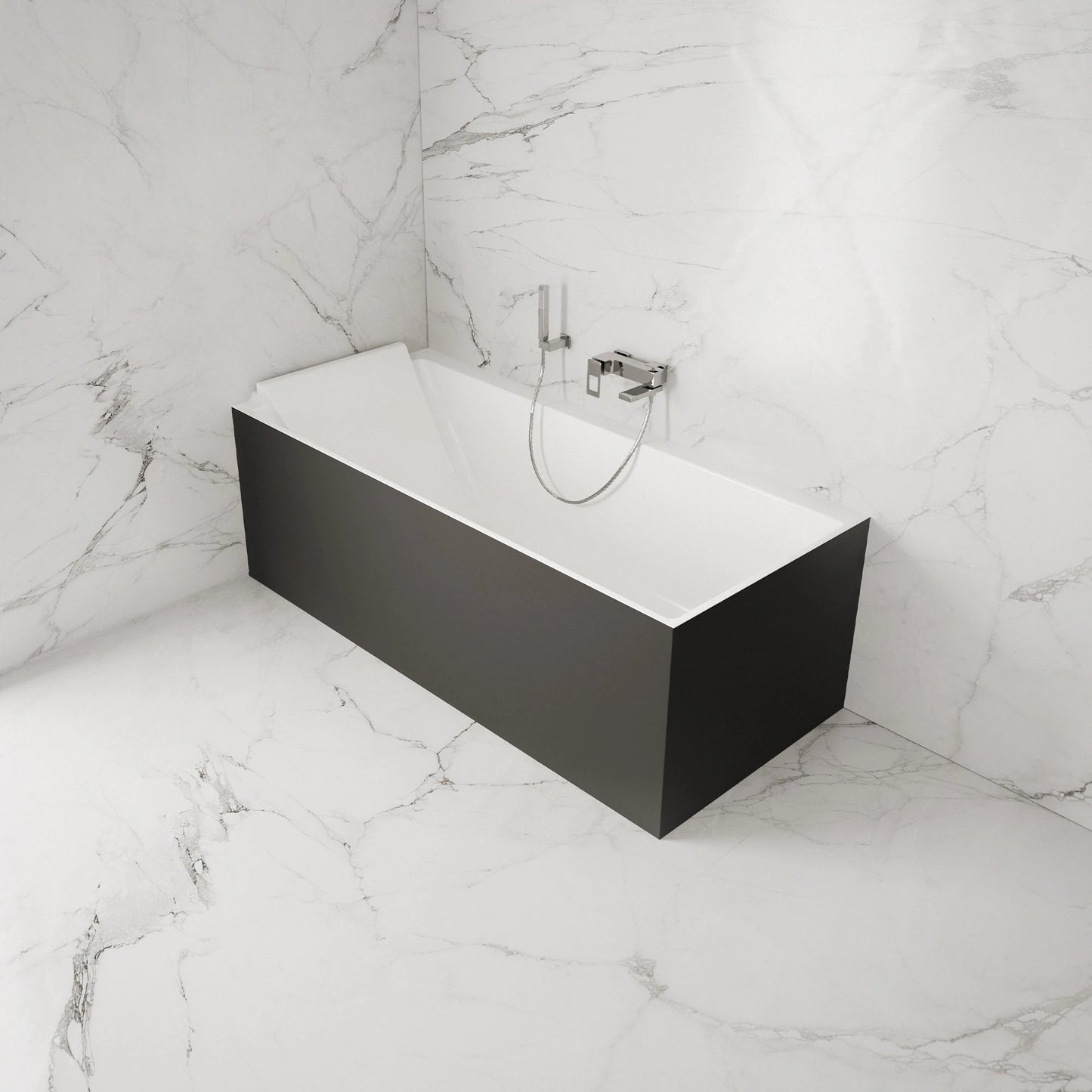 Baignoire semi-îlot murale d’angle Quantum 170 cm noire Spalina version gauche – vue produit