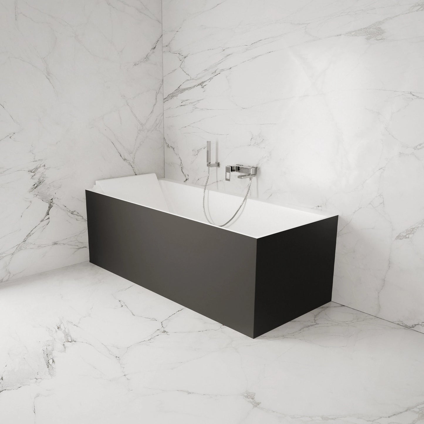 Baignoire semi-îlot murale d’angle Quantum 170 cm noire Spalina version gauche – vue produit
