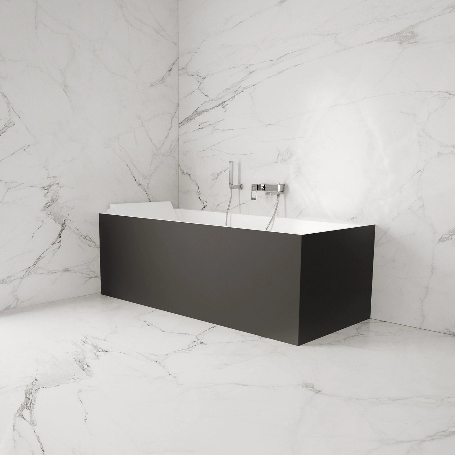Baignoire semi-îlot murale d’angle Quantum 170 cm noire Spalina version gauche – vue produit