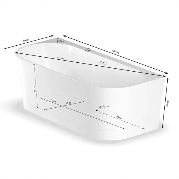 Baignoire semi-îlot murale Ruby 170 cm blanche Spalina – vue produit