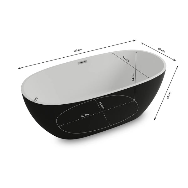 Baignoire îlot ovale Samba 170 cm noire Spalina – vue produit