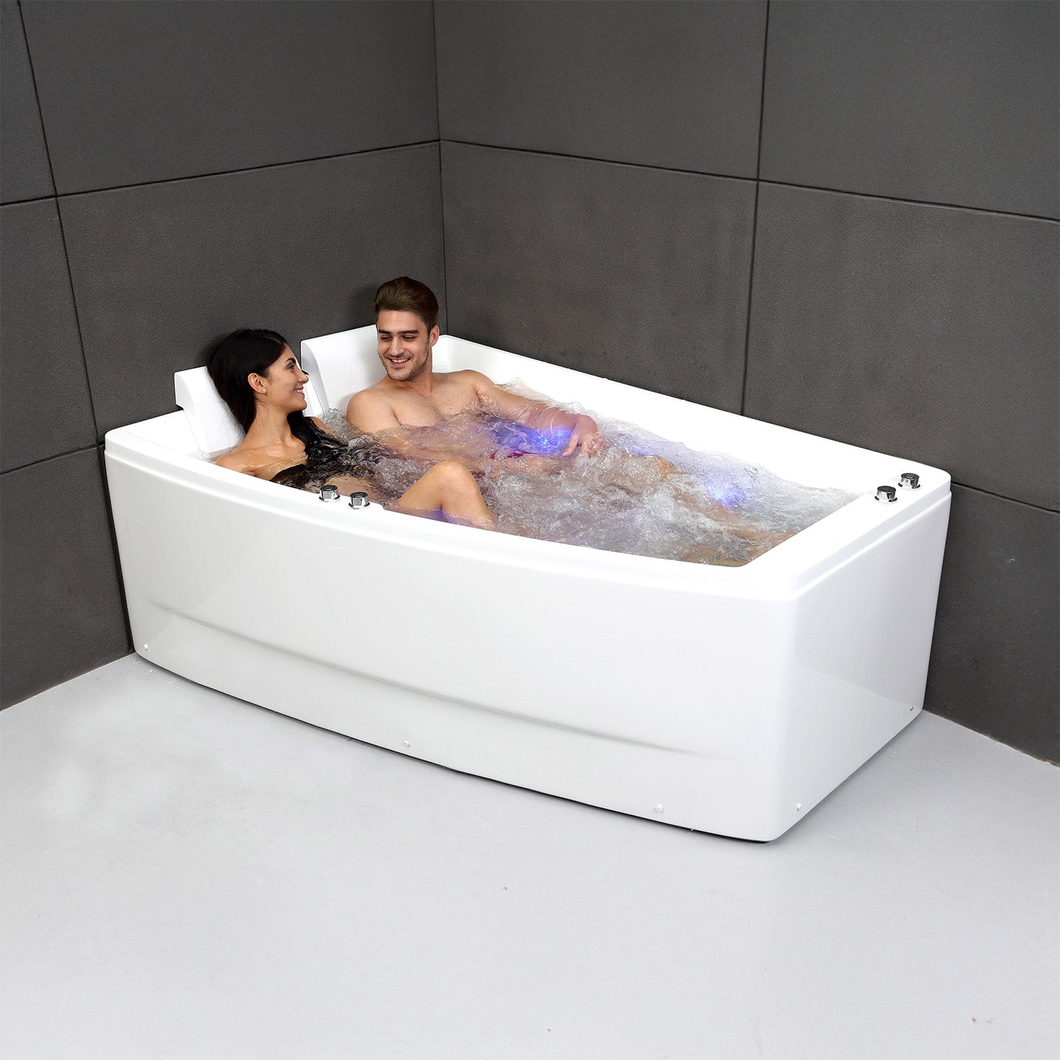 Vue principale de la baignoire balnéo d'angle Sangha duo Wave gauche