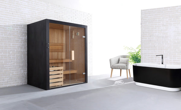 Sauna traditionnel de luxe 3 personnes 160 cm The Cube / Traditional luxury sauna 3 persons 160 cm The Cube / Sauna tradicional de lujo para 3 personas 160 cm The Cube / Sauna tradizionale di lusso per 3 persone 160 cm The Cube / Traditionele luxe sauna voor 3 personen 160 cm The Cube