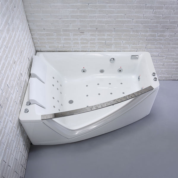 Baignoire balnéo d’angle deux personnes avec hublot blanche 170 cm Savana duo Wave gauche / Two-person corner whirlpool bath with white porthole 170 cm Savana duo Wave left / Bañera de hidromasaje esquinera para dos con ojo de buey blanco 170 cm Savana duo Wave izquierda / Vasca idromassaggio angolare per due persone con oblò bianco 170 cm Savana duo Wave sinistra / Hoekwhirlpool voor twee met witte patrijspoort 170 cm Savana duo Wave links