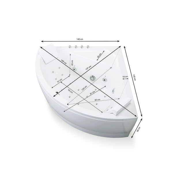 Baignoire balnéo d’angle blanche 140 cm Selonia Wave / Classic whirlpool corner bathtub white 140 cm Selonia Wave / Bañera de hidromasaje esquinera clásica blanco 140 cm Selonia Wave / Vasca idromassaggio angolare bianco 140 cm Selonia Wave / Klassiek hoekbubbelbad wit 140 cm Selonia Wave
