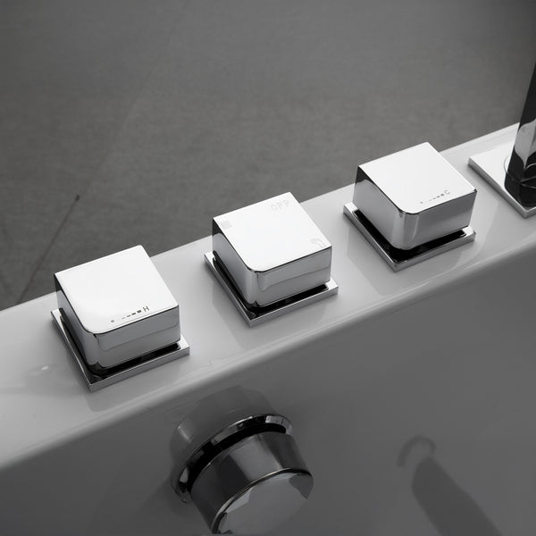 Baignoire balnéo rectangulaire blanche avec coussin noir 170 cm Sikinos Jets / White rectangular whirlpool bath with black cushion 170 cm Sikinos Jets / Bañera de hidromasaje rectangular blanca con cojín negro 170 cm Sikinos Jets / Vasca idromassaggio rettangolare bianca con cuscino nero 170 cm Sikinos Jets / Wit rechthoekig bubbelbad met zwart kussen 170 cm Sikinos Jets