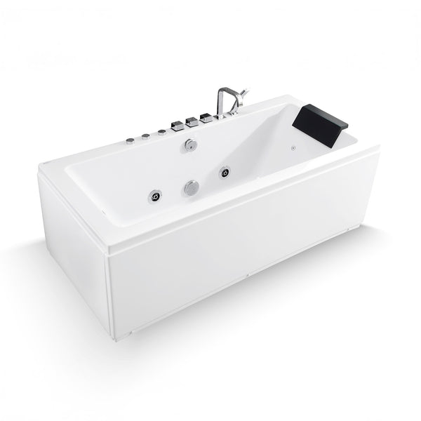 Baignoire balnéo rectangulaire blanche avec coussin noir 170 cm Sikinos Jets / White rectangular whirlpool bath with black cushion 170 cm Sikinos Jets / Bañera de hidromasaje rectangular blanca con cojín negro 170 cm Sikinos Jets / Vasca idromassaggio rettangolare bianca con cuscino nero 170 cm Sikinos Jets / Wit rechthoekig bubbelbad met zwart kussen 170 cm Sikinos Jets