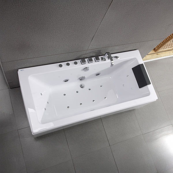 Baignoire balnéo rectangulaire blanche avec coussin noir 170 cm Sikinos Jets / White rectangular whirlpool bath with black cushion 170 cm Sikinos Jets / Bañera de hidromasaje rectangular blanca con cojín negro 170 cm Sikinos Jets / Vasca idromassaggio rettangolare bianca con cuscino nero 170 cm Sikinos Jets / Wit rechthoekig bubbelbad met zwart kussen 170 cm Sikinos Jets