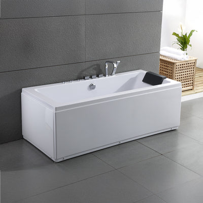 Baignoire balnéo rectangulaire blanche avec coussin noir 170 cm Sikinos Jets / White rectangular whirlpool bath with black cushion 170 cm Sikinos Jets / Bañera de hidromasaje rectangular blanca con cojín negro 170 cm Sikinos Jets / Vasca idromassaggio rettangolare bianca con cuscino nero 170 cm Sikinos Jets / Wit rechthoekig bubbelbad met zwart kussen 170 cm Sikinos Jets