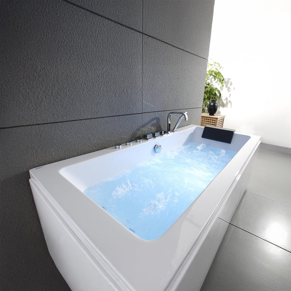 Baignoire balnéo rectangulaire blanche avec coussin noir 170 cm Sikinos Jets / White rectangular whirlpool bath with black cushion 170 cm Sikinos Jets / Bañera de hidromasaje rectangular blanca con cojín negro 170 cm Sikinos Jets / Vasca idromassaggio rettangolare bianca con cuscino nero 170 cm Sikinos Jets / Wit rechthoekig bubbelbad met zwart kussen 170 cm Sikinos Jets